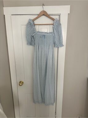 Hill House Smocked Nap Dress in Light Blue Print